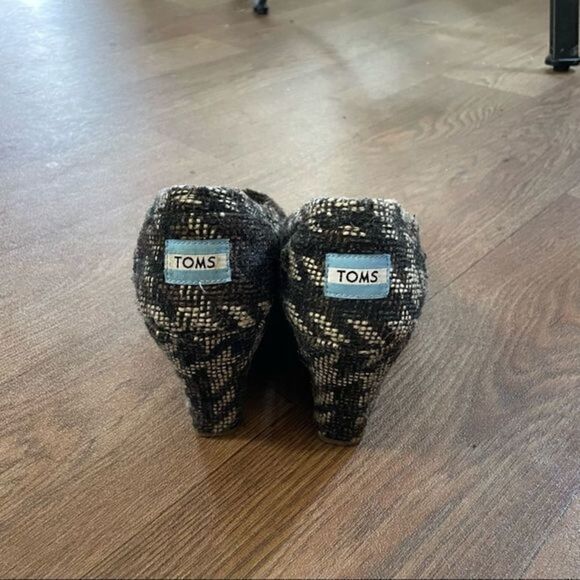 TOMS Wedge Peep Toe Sandals Womens Size W10Black Brown Tan Knit vintage - Picture 4 of 7